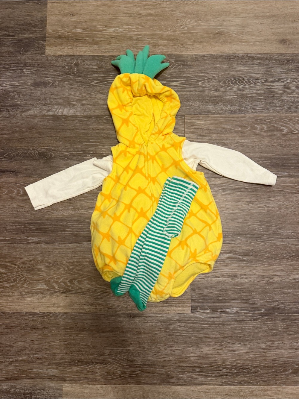 Carter's Yellow Pineapple Hooded Costume with Green Striped Tights